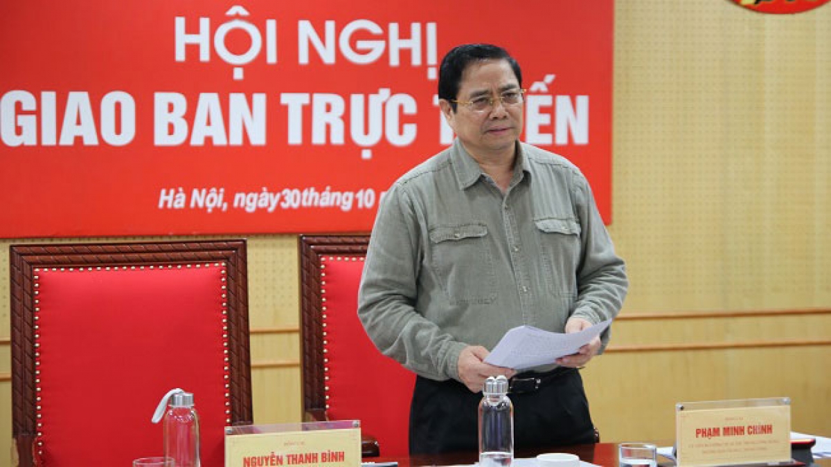 Ông Phạm Minh Chính - Ủy viên Bộ Chính trị, Bí thư Trung ương Đảng, Trưởng Ban Tổ chức Trung ương phát biểu tại hội nghị. (Ảnh: Ngô Khiêm)