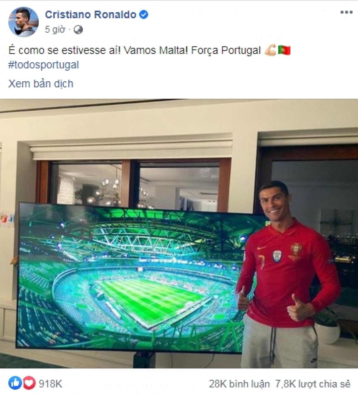 Ronaldo tiếp lửa cho đồng đội trong khi thực hiện cách ly.
