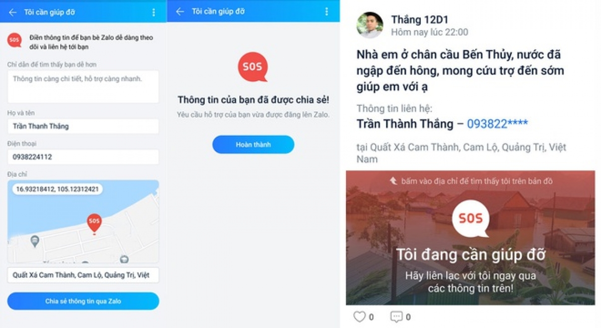 Tính năng “SOS” trên Zalo.