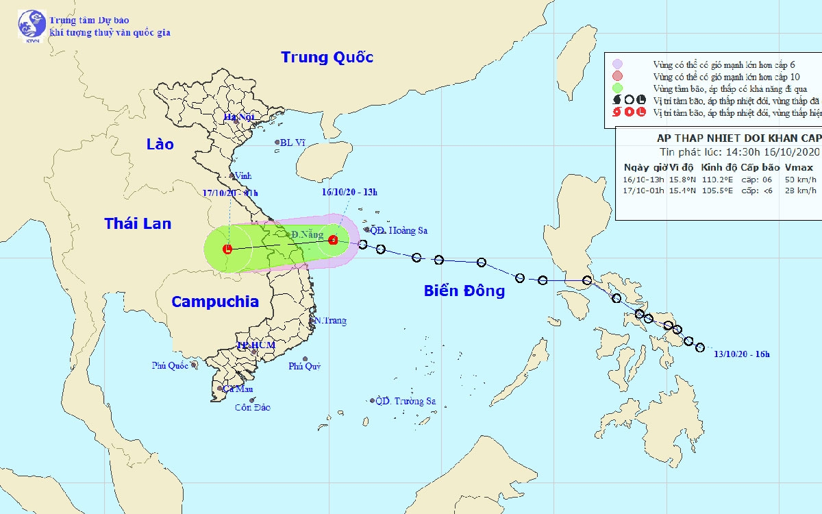 Áp thấp di chuyển mỗi giờ 30 km về hướng tây