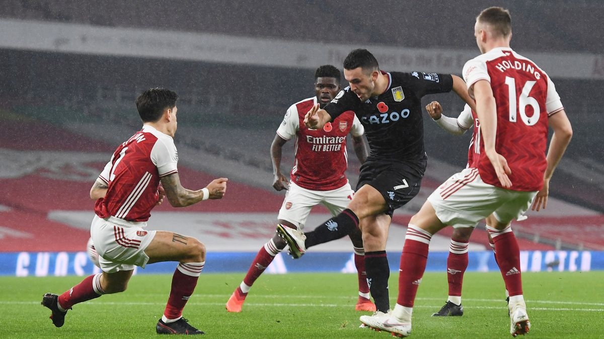 Aston Villa (áo đen) thắng đậm Arsenal ngay tại Emirates. (Ảnh: Getty).