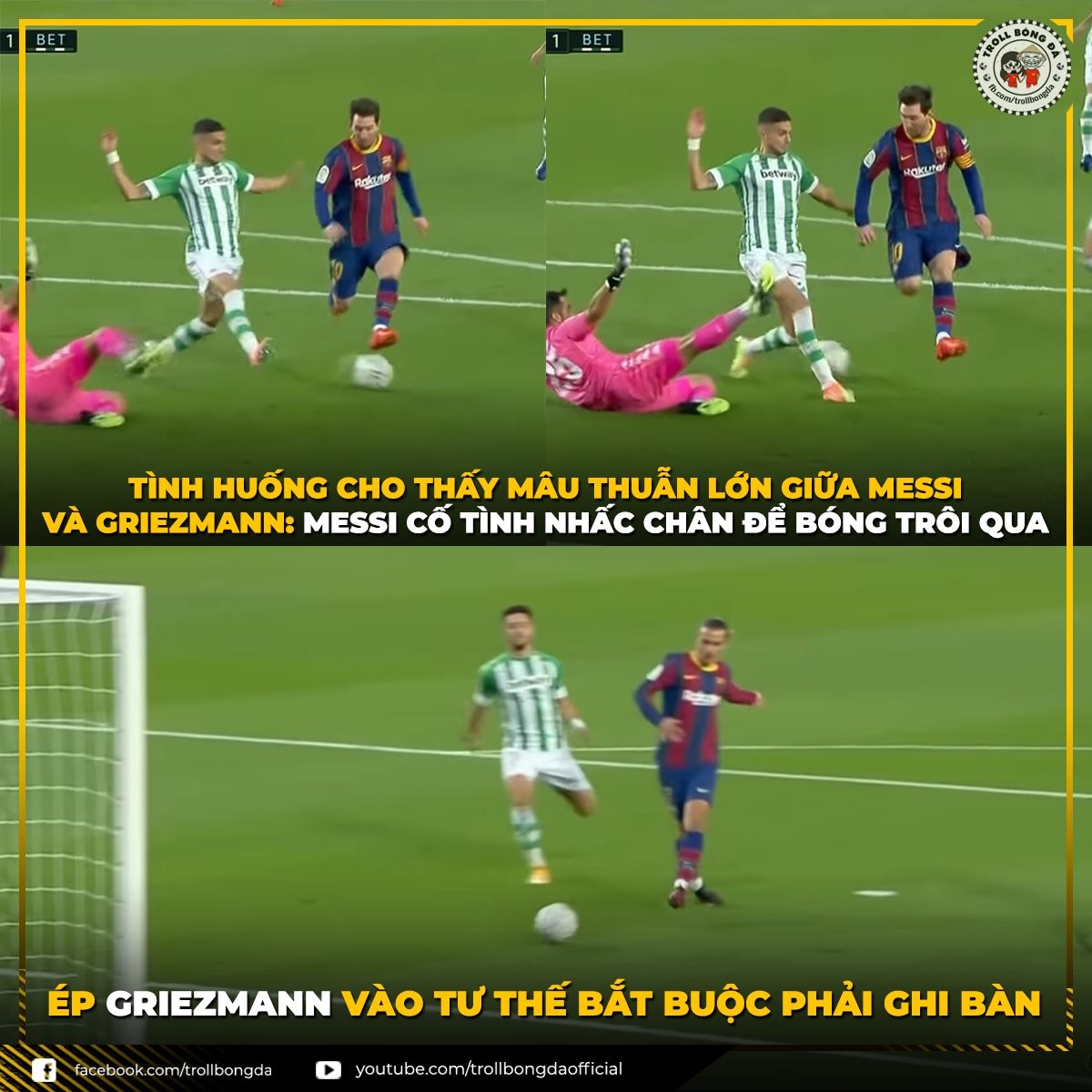 Messi "dọn cỗ" cho Griezmann. (Ảnh: Troll Bóng Đá)