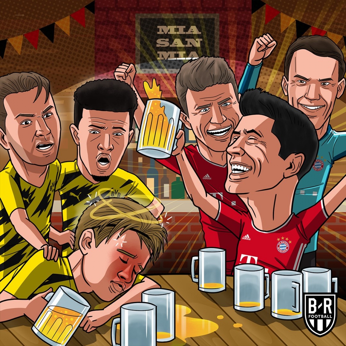 Haaland và Dortmund "ôm hận" trước Lewandowski và Bayern Munich. (Ảnh: Bleacher Reports)