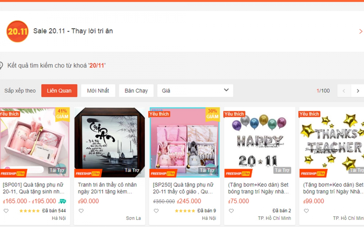 Các nền tảng bán hàng online triển khai nhiều chương trình giảm giá quà tặng dịp 20/11.