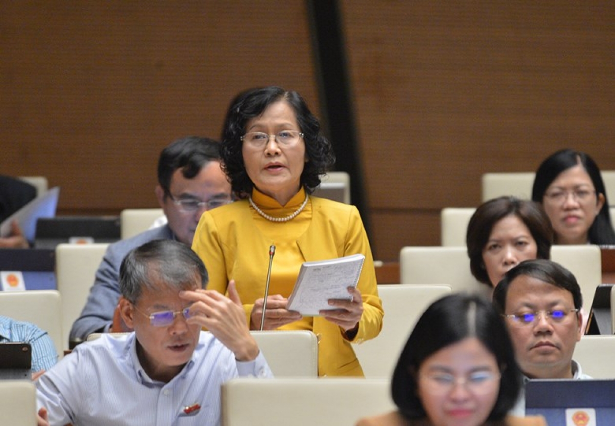 Đại biểu Trần Thị Quốc Khánh - Đoàn ĐBQH TP Hà Nội, phát biểu tại phiên thảo luận. Ảnh: Quốc hội