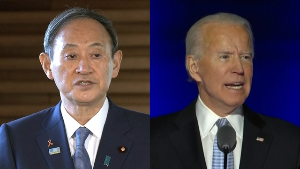 Thủ tướng Nhật Bản Suga Yoshihide và Tổng thống đắc cử Mỹ Joe Biden. Ảnh: NHK.