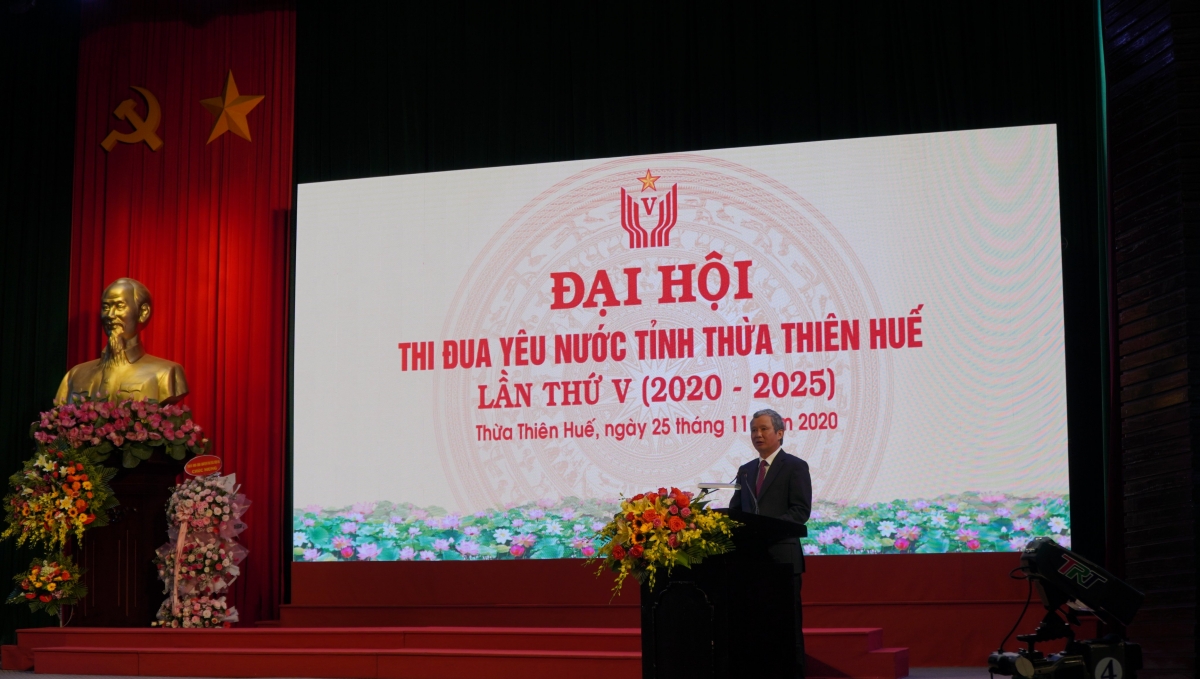 Ông Lê Trường Lưu Bí thư Tỉnh ủy Thừa Thiên Huế phát biểu tại Đại hội thi đua yêu nước tỉnh.