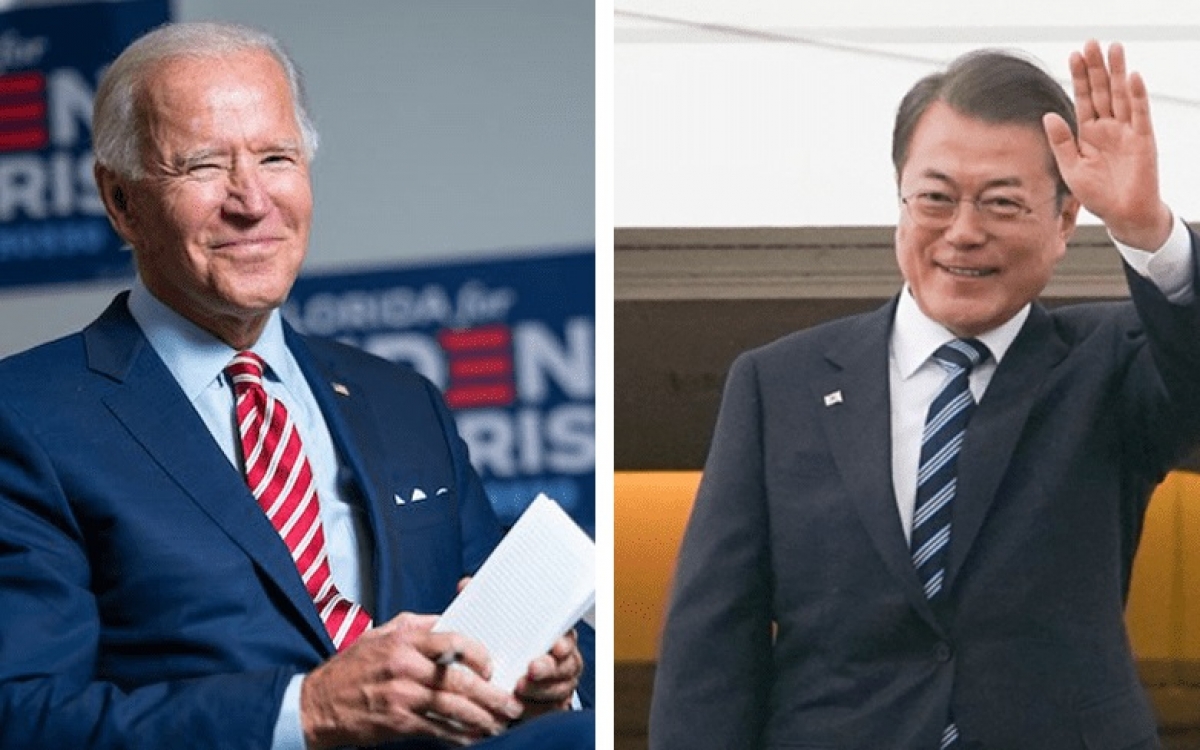 Ông Biden và Tổng thống Moon. Ảnh: NK News.