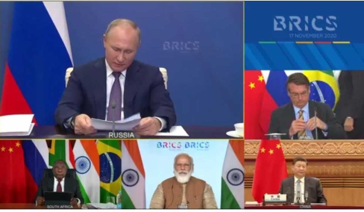 Hội nghị Thượng BRICS tổ chức trực tuyến ngày 17/11. Ảnh: Twitter