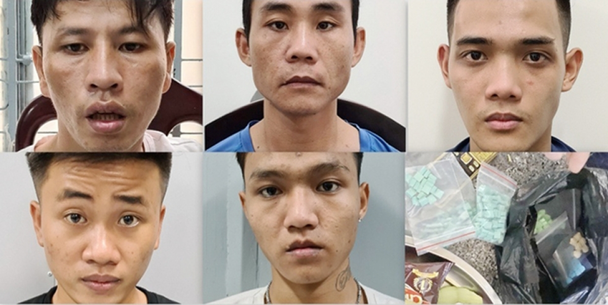 5 đối tượng đã bị tạm giữ hình sự cùng tang vật tại cơ quan Công an.
