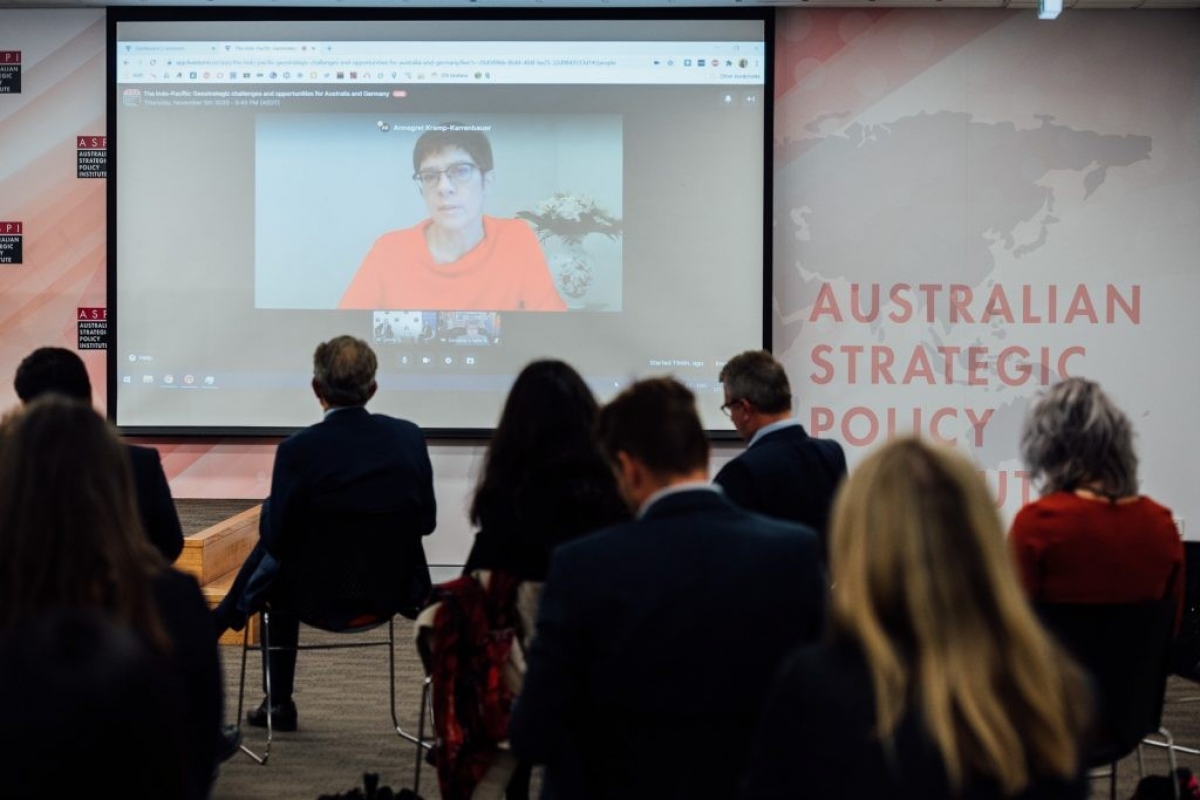 Đại sứ Đức tại Australia Annegret Kramp-Karrenbauer phát biểu tại trực tuyến tại một hội thảo diễn ra ở Australia ngày hôm nay. Nguồn ASPI