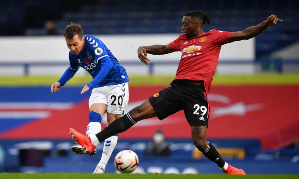 Aaron Wan-Bissaka đã bị đánh bại trong tình huống này. (Ảnh: Getty)