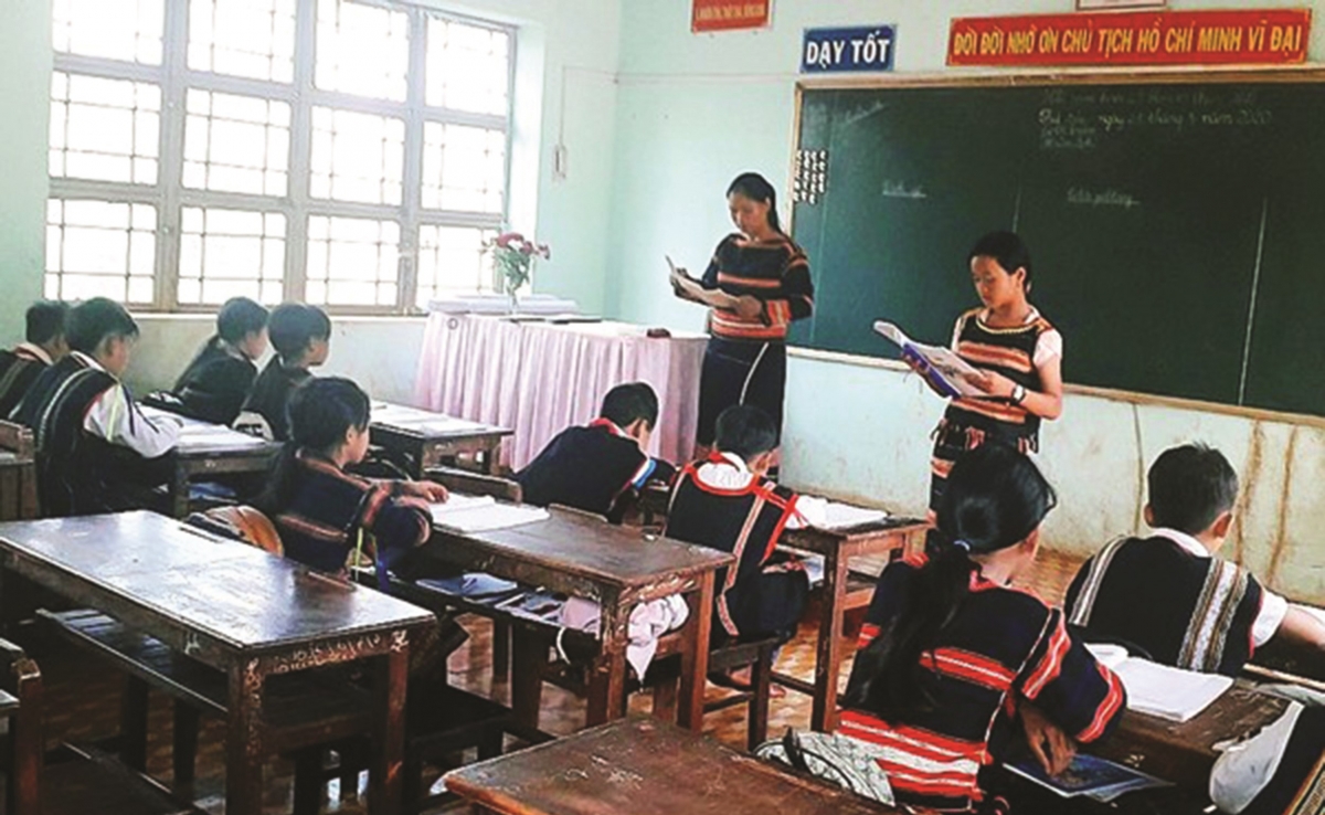 Một tiết học tiếng Gia Rai tại Trường Tiểu học Lý Thường Kiệt (xã Ia Vê, huyện Chư Prông, tỉnh Gia Lai).