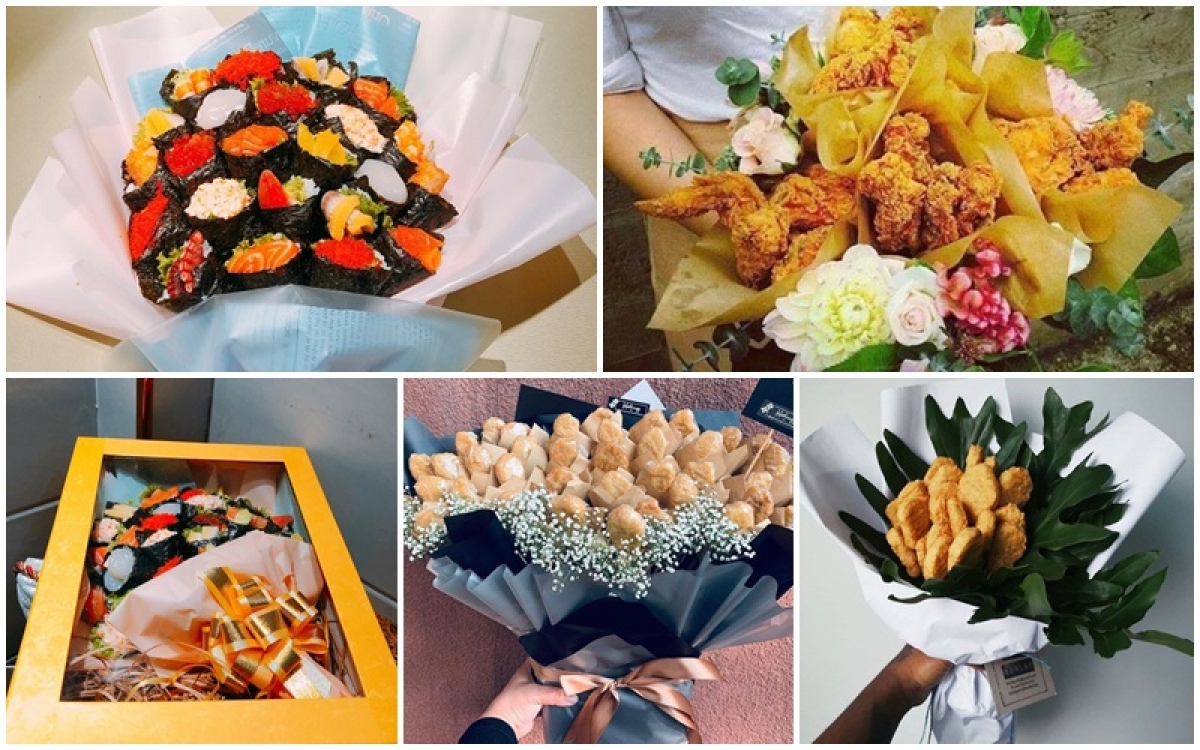 Những bó hoa độc đáo được làm từ thức ăn khiến khách hàng “nhìn là thèm”.