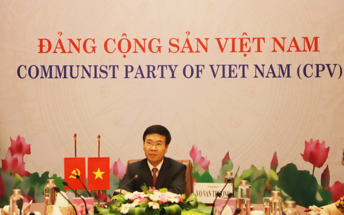 Trưởng Ban Tuyên giáo Trung ương Võ Văn Thưởng tại cuộc hội đàm. (Ảnh: Phụ nữ Việt Nam)