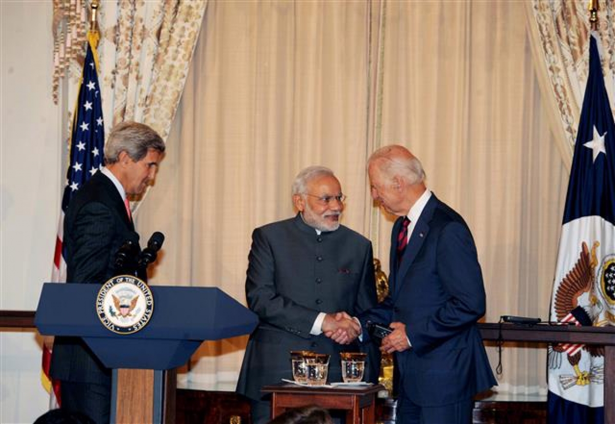 Thủ tướng Ấn Độ Narendra Modi gặp ông Joe Biden năm 2014 khi đó là Phó Tổng thống Mỹ. Ảnh: PTI
