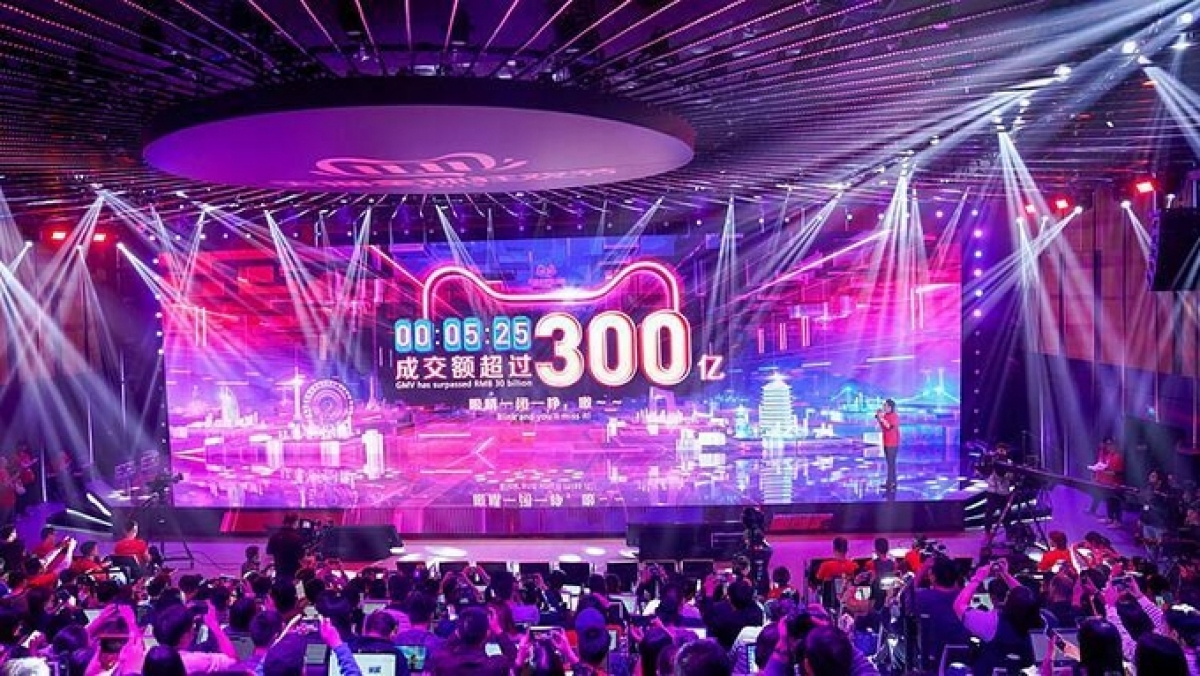 Màn hình thể hiện số hàng hóa giao dịch trên các nền tảng Alibaba ngày 11/11/2019 (Ảnh: Reuters)