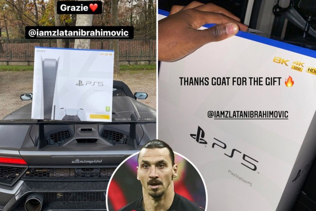 Các cầu thủ AC Milan khoe hình ảnh đã nhận được máy PS5 do Ibrahimovic tặng.