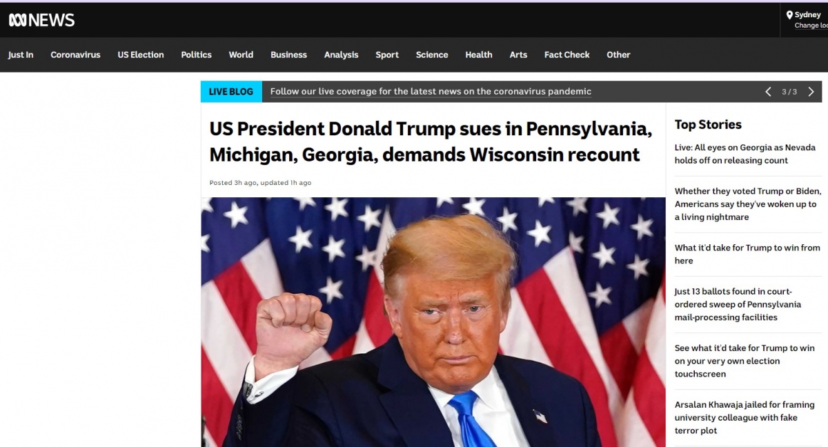 ABC News đưa tin về Nhóm vận động tranh cử của Tổng thống Donald Trump nộp đơn kiện.