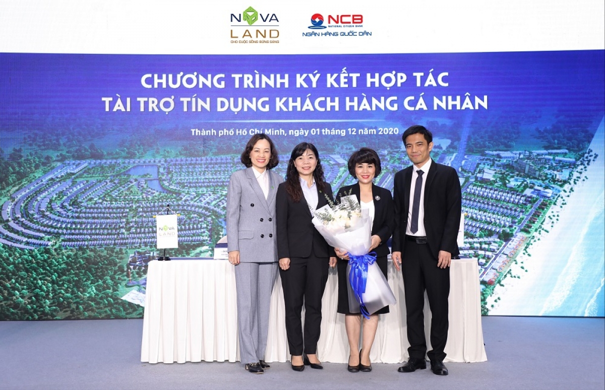 Đại diện tập đoàn Novaland và Ngân hàng NCB trong sự kiện Ký kết hợp tác tài trợ tín dụng khách hàng cá nhân.