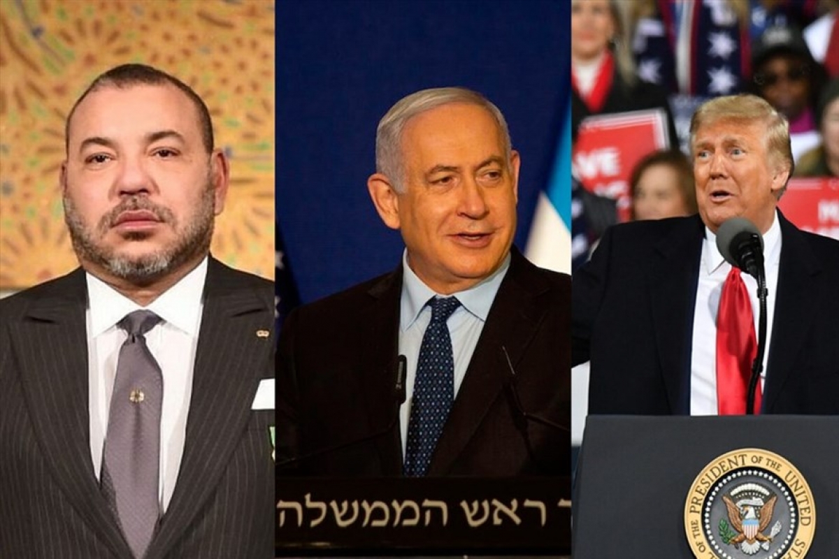 Quốc vương Morocco Mohammed VI, Thủ tướng Israel Benjamin Netanyahu và Tổng thống Donald Trump (từ trái sang). Ảnh: AFP.