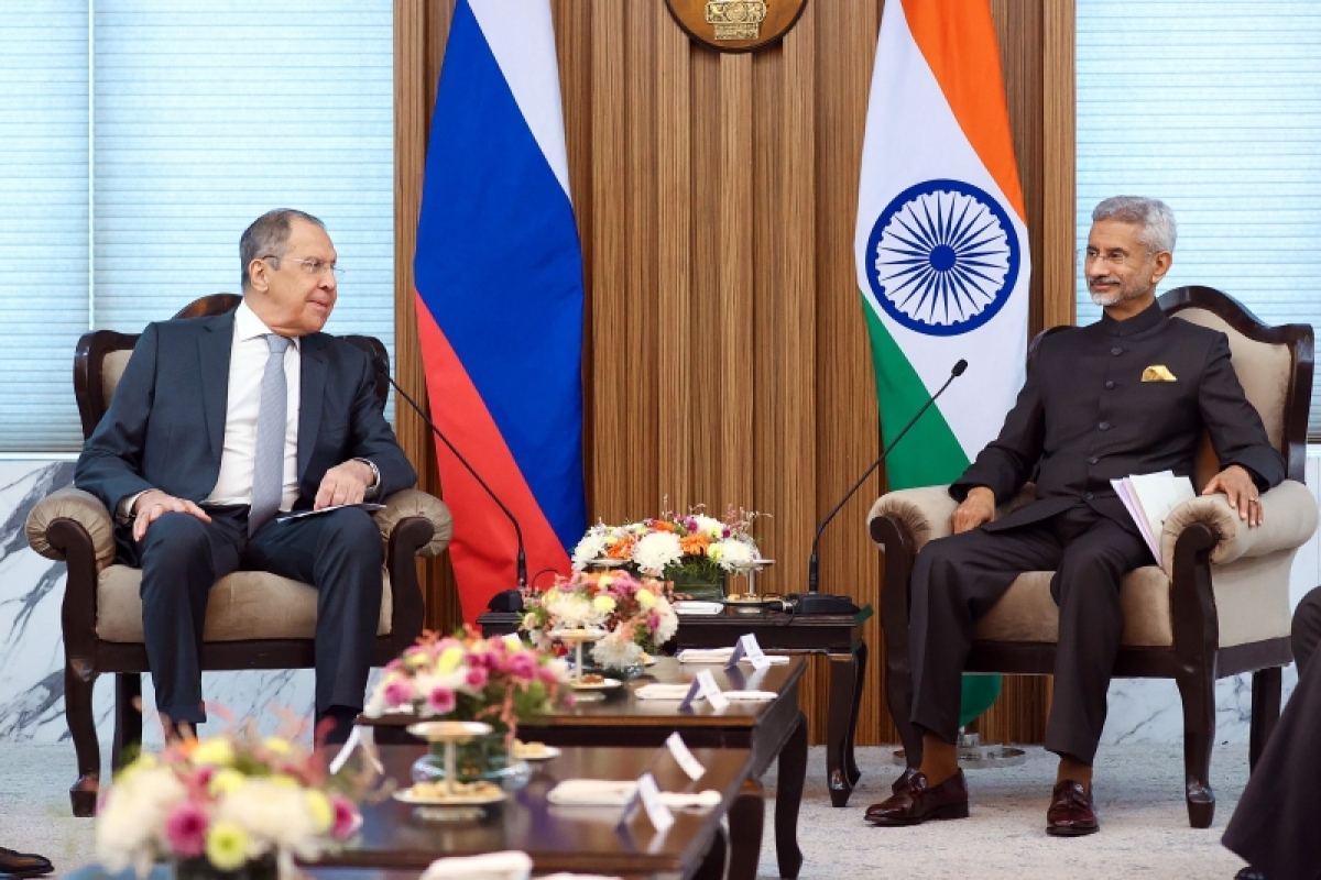 Ngoại trưởng Nga Sergei Lavrov và người đồng cấp Ấn Độ Jaishankar trong cuộc gặp tháng 12/2021 tại New Delhi (ANI)