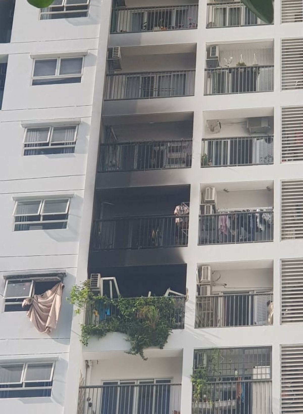 Căn hộ bị cháy xém bên ngoài - Ảnh: NGỌC KHẢI