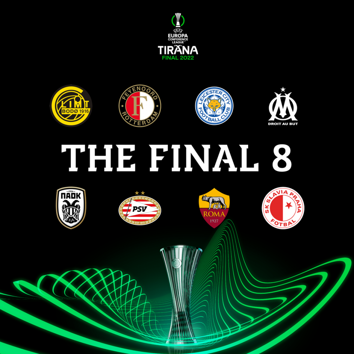 8 đội vào tứ kết Conference League mùa này. (Ảnh: UEFA)