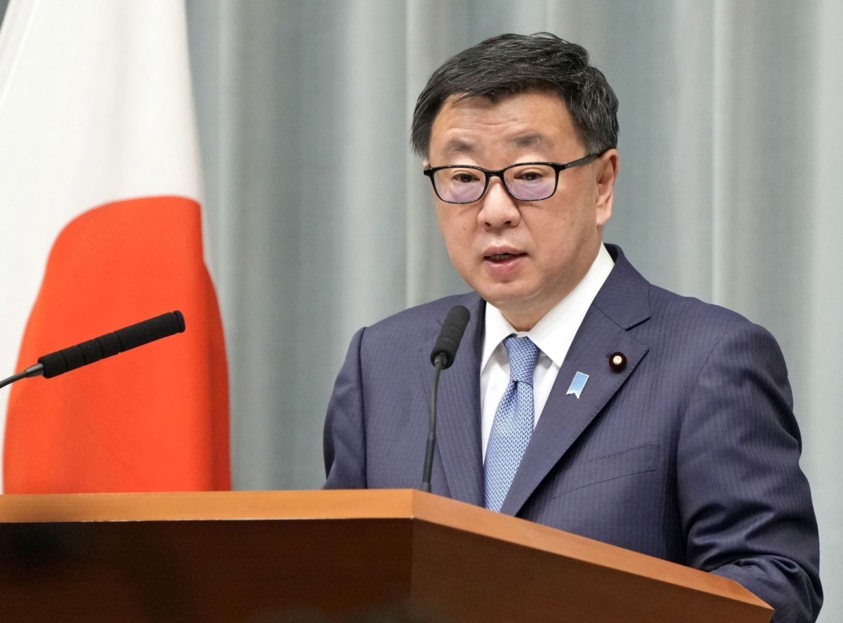 Chánh văn phòng Nội các Nhật Bản Hirokazu Matsuno phát biểu tại một cuộc họp báo ở Tokyo. Ảnh: Kyodo