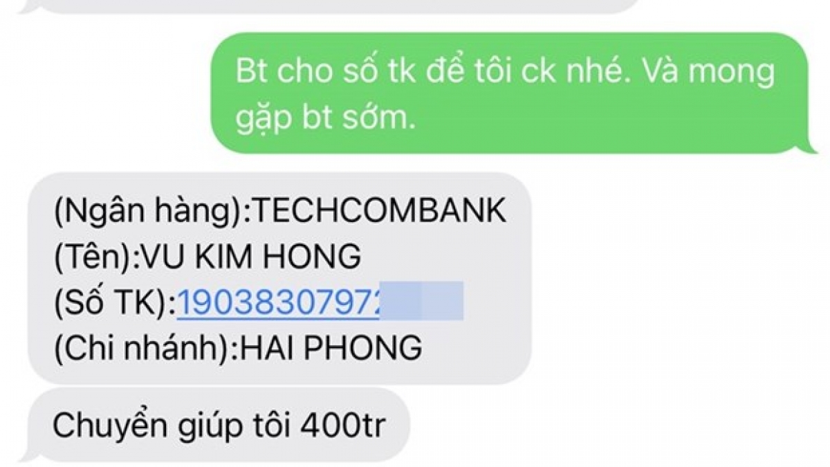 Tin nhắn người tự xưng là Bí thư Thành ủy Hải Phòng... mượn tiền. (Ảnh chụp màn hình)