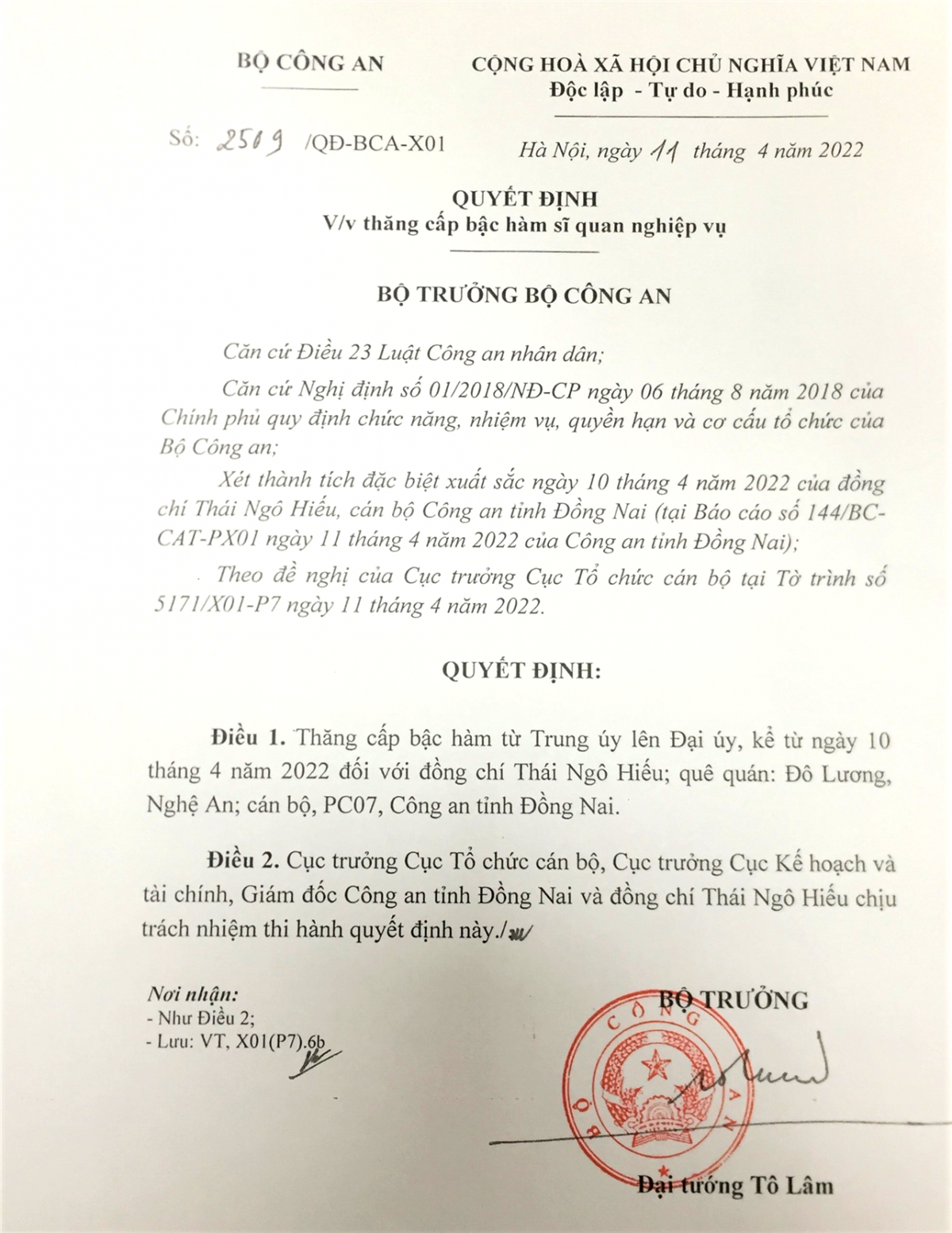 Quyết định của Bộ trưởng Bộ Công an Tô Lâm