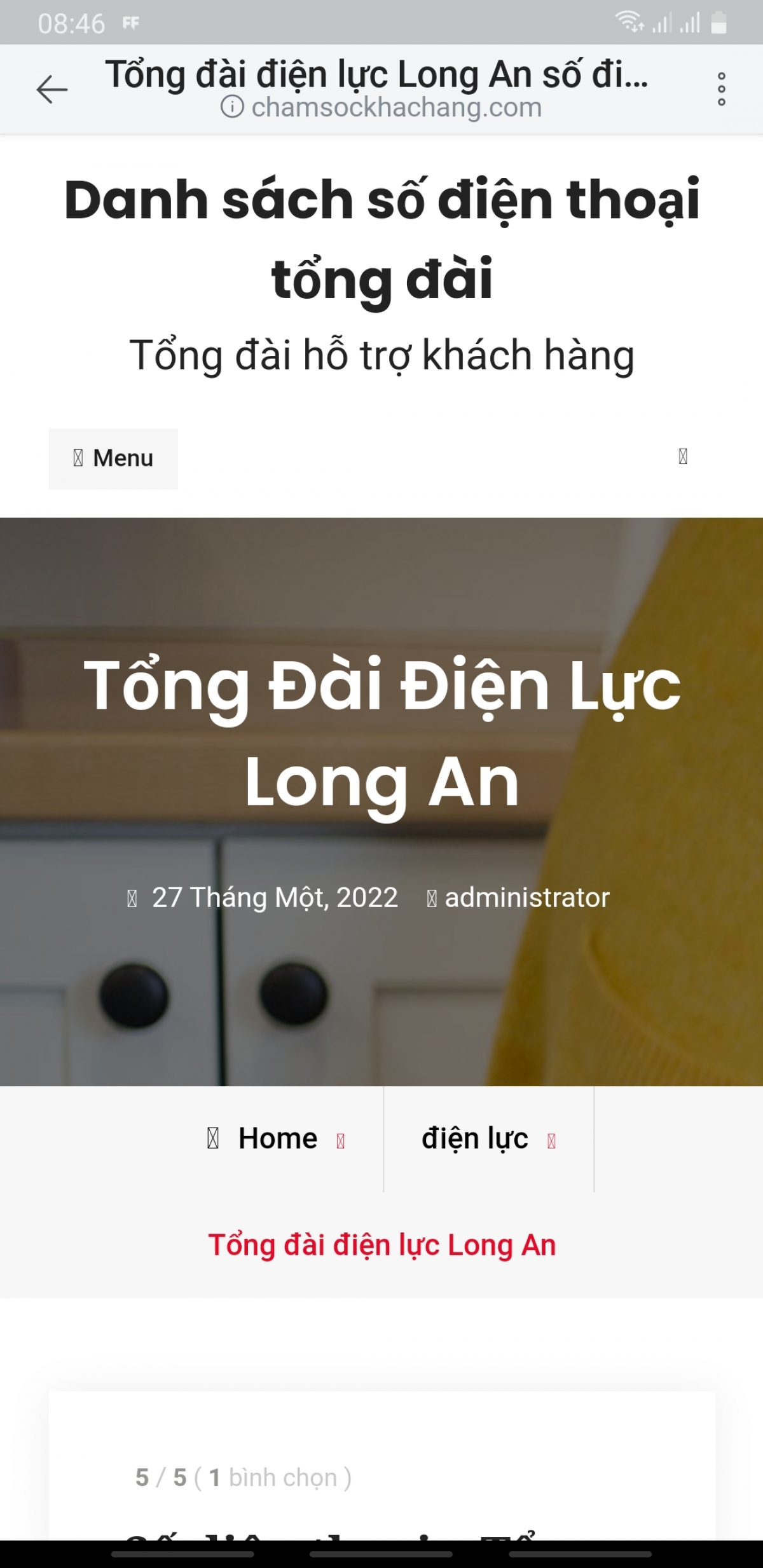 Giao diện trang Web chăm sóc khách hàng giả mạo Tổng đài điện lực Long