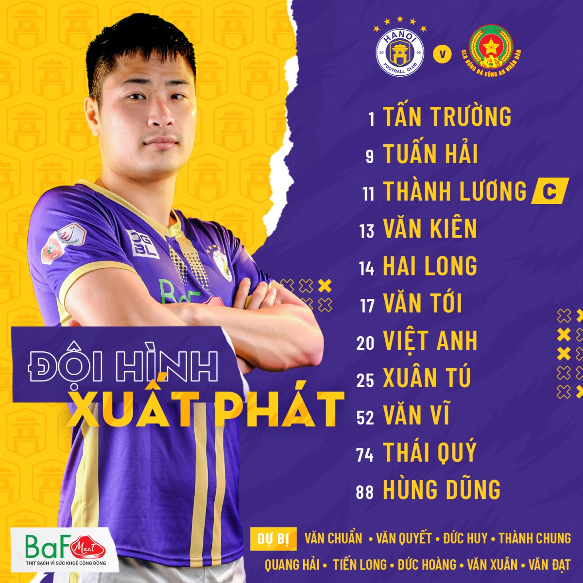 Quang Hải đá dự bị.