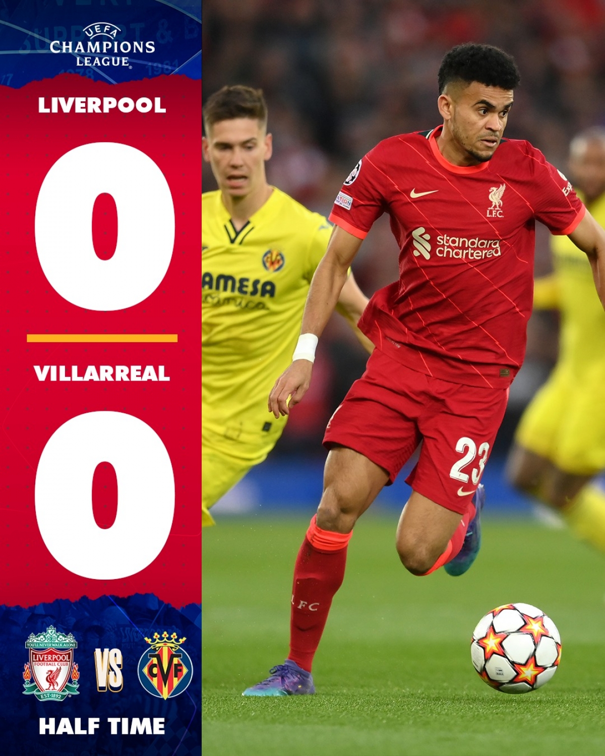 Liverpool ép sân nhưng Villarreal vẫn đứng vững sau 45 phút đầu tiên. (Ảnh: LFC)