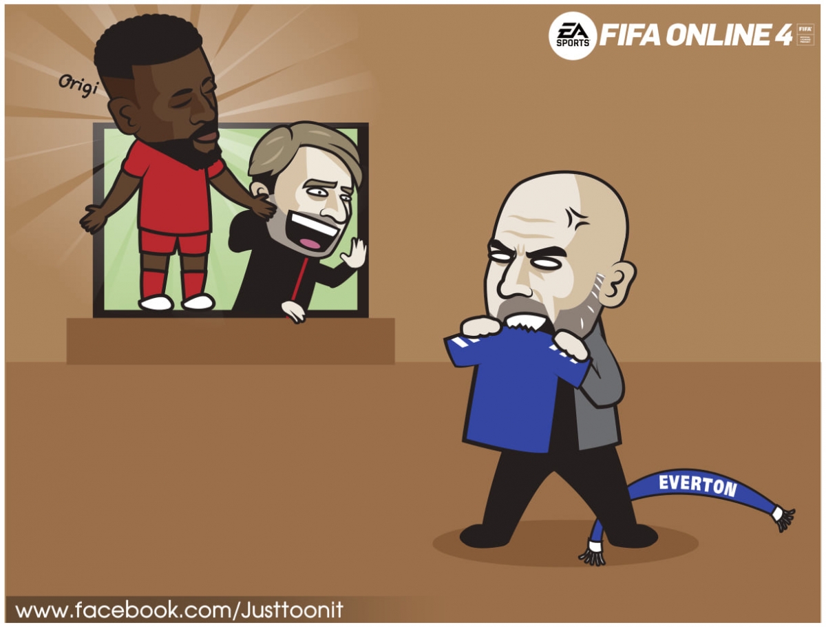 Origi khiến HLV Pep Guardiola trong ngày làm cổ động viên của Everton ngậm đắng.