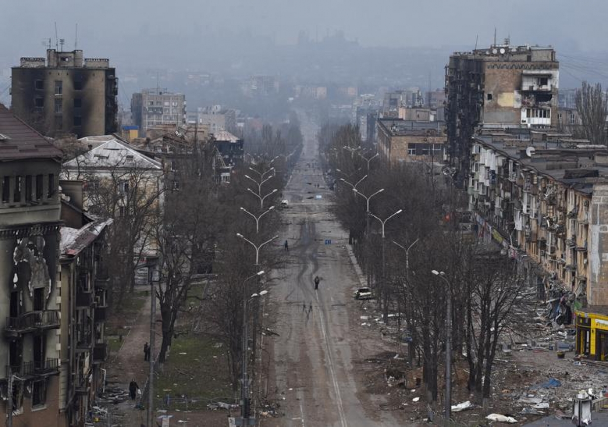 Thành phố Mariupol nhìn từ trên cao ngày 3/4. Ảnh: Reuters
