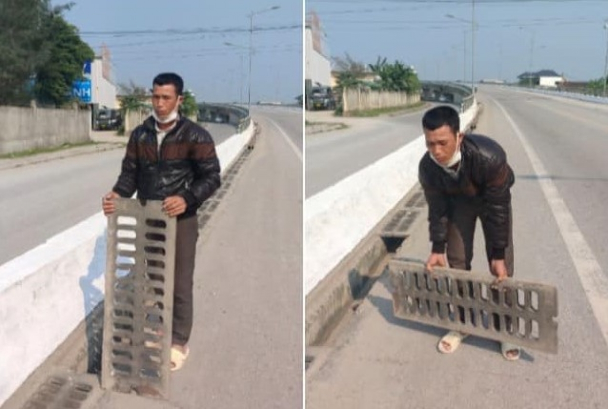 Đối tượng Trần Văn Công thực nghiệm lại hành vi trộm cắp tài sản.