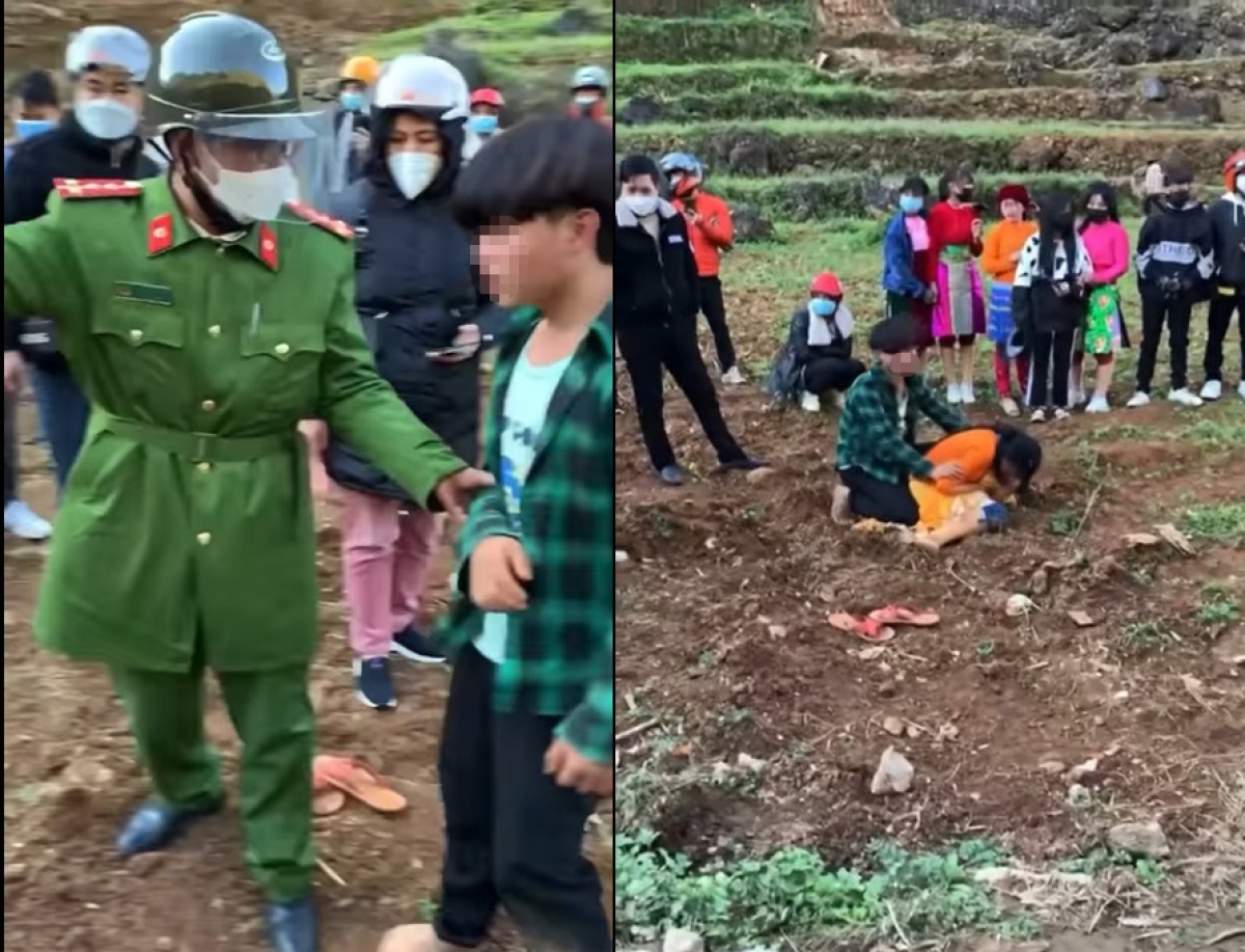 Hình ảnh chiến sĩ công an ngăn cản hành vi