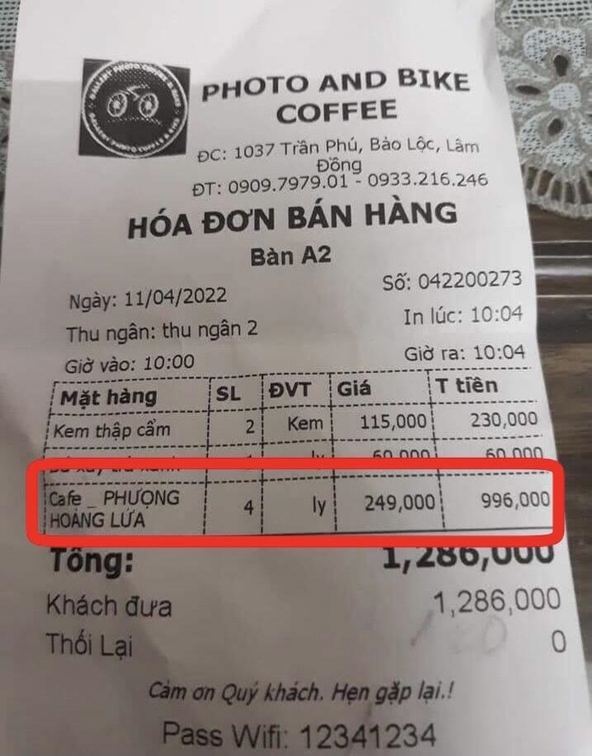 Quán cà phê do ông Huy làm chủ trước đó bị tố 