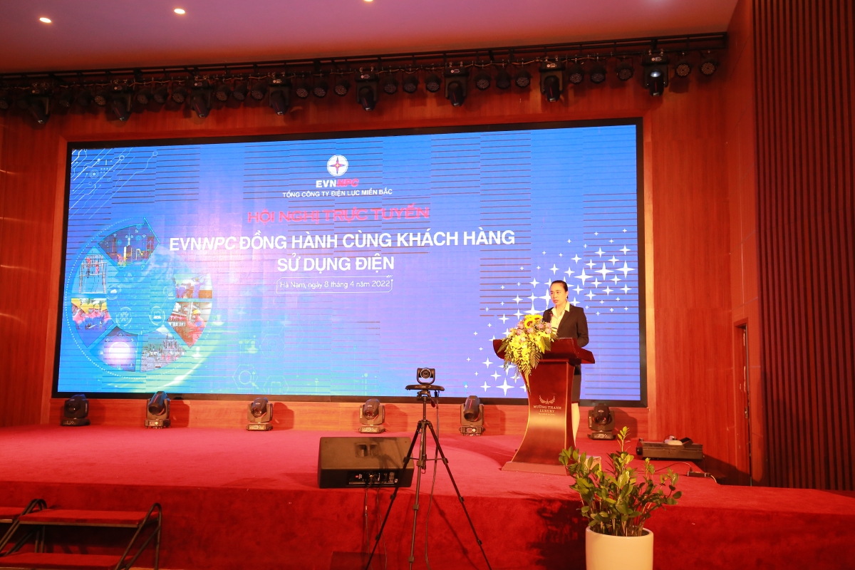Bà Đỗ Nguyệt Ánh-Chủ tịch Hội đồng thành viên Tổng công ty Điện lực miền Bắc phát biểu khai mạc Hội nghị.