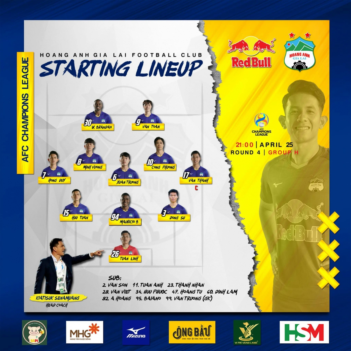 Đội hình xuất phát của HAGL. (Ảnh: HAGL FC). 