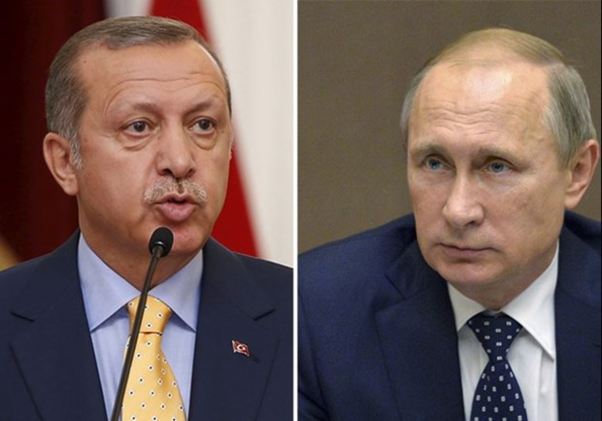 Tổng thống Tayyip Erdogan (trái) người đồng cấp Nga Vladimir Putin. (Nguồn: Jerusalem Post)