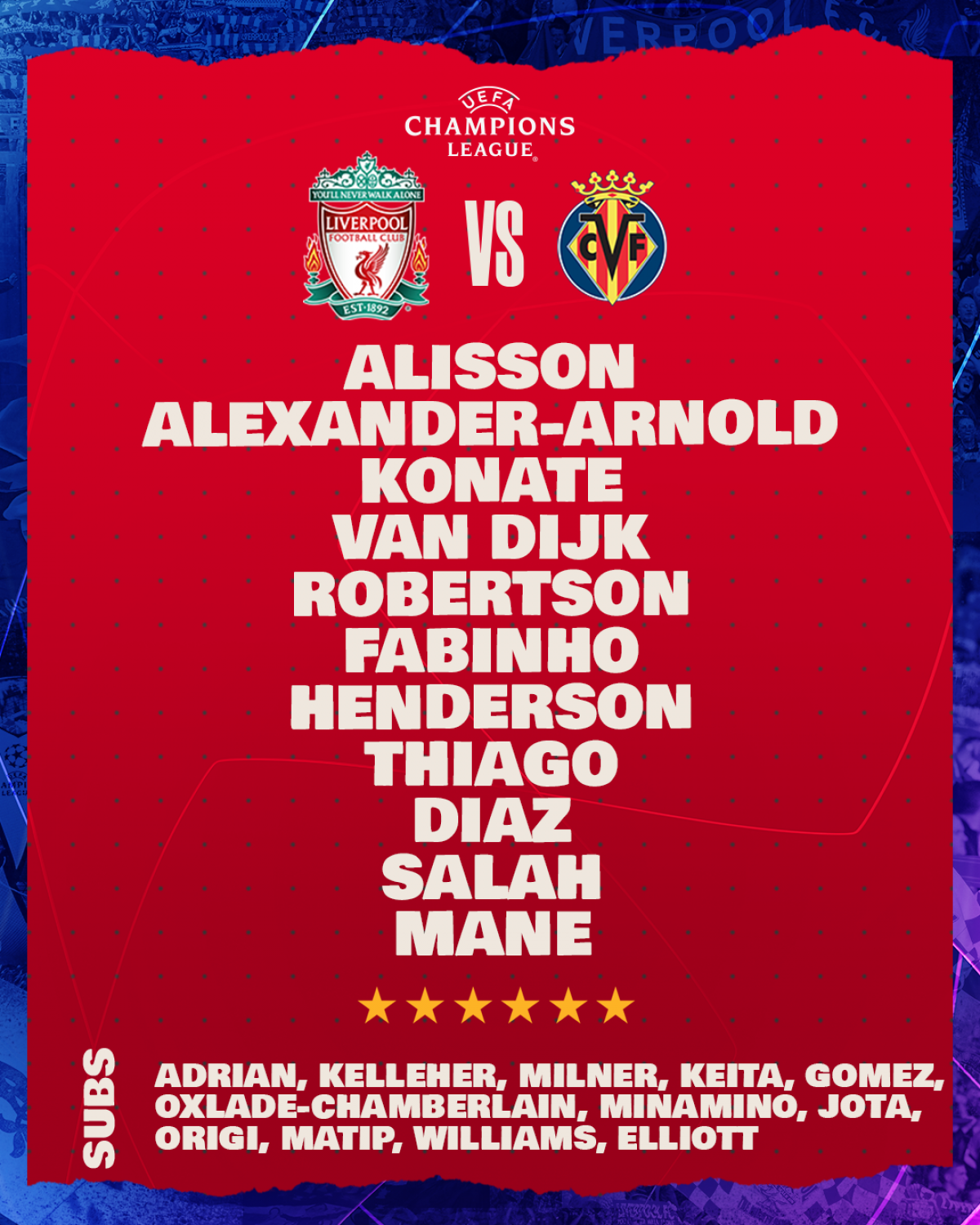 Đội hình xuất phát của Liverpool. (Ảnh: LFC)