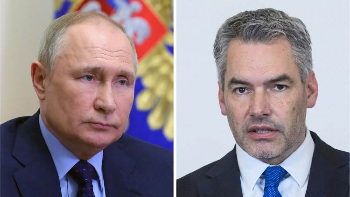 Tổng thống Nga Putin và Thủ tướng Áo Nehammer. Ảnh: KT