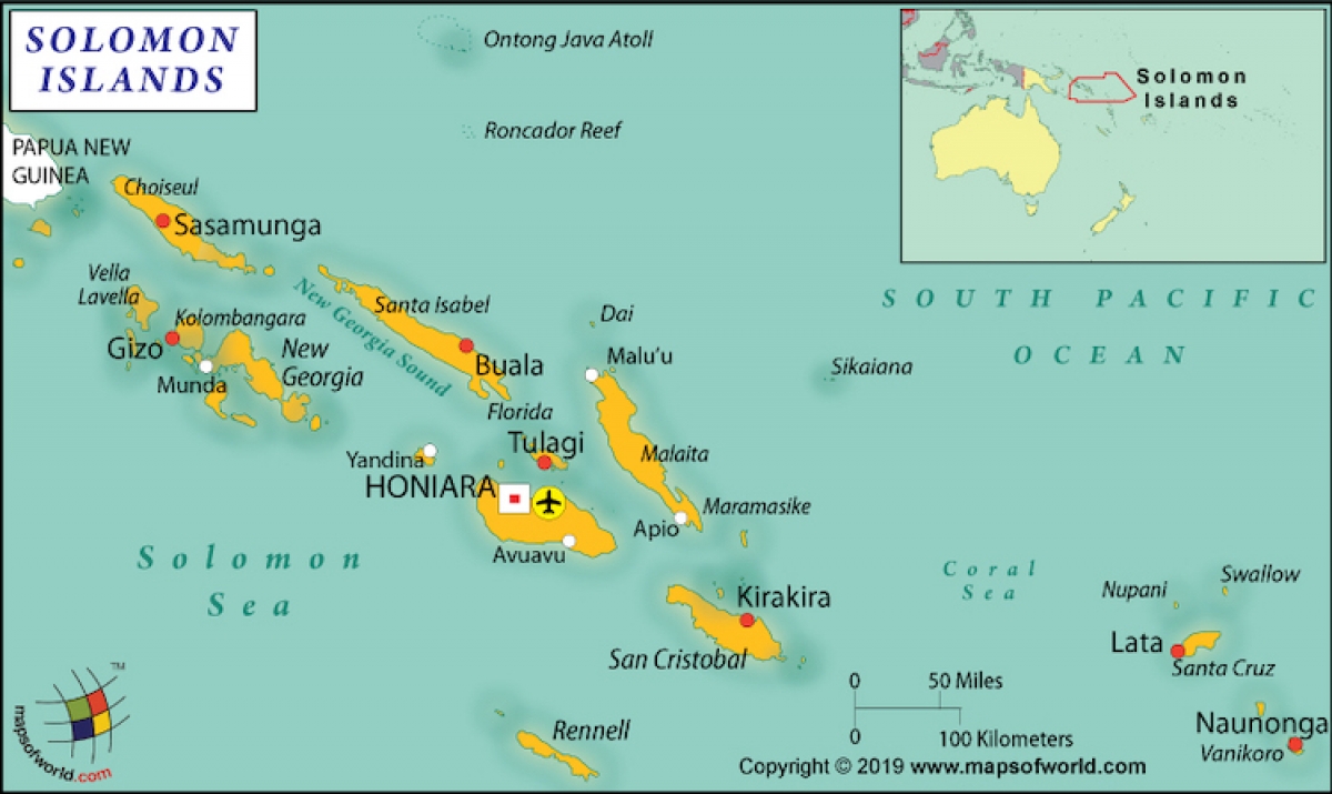 Quần đảo Solomon ở Nam Thái Bình Dương, nằm ở phía Đông Papua New Guinea và Đông Bắc Australia. Ảnh: Geology.com
