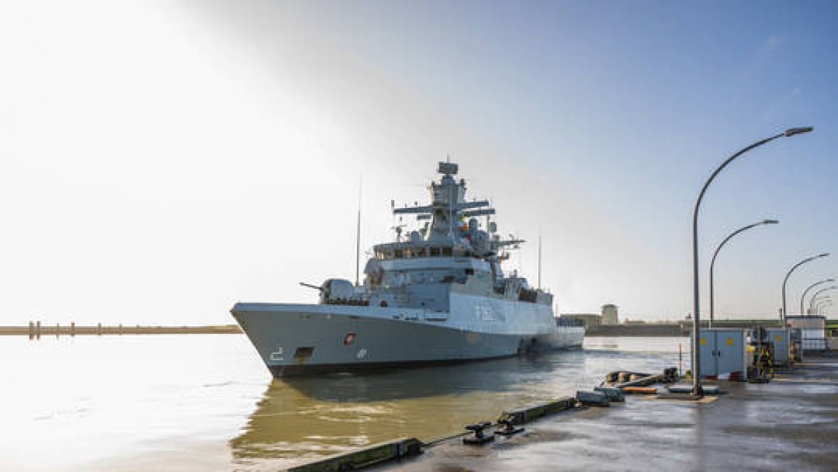 Tàu Erfurt rời căn cứ hải quân Wilhelmshaven, Đức để tham gia Nhóm tác chiến hải quân số 1 của NATO. Ảnh: Global Look Press