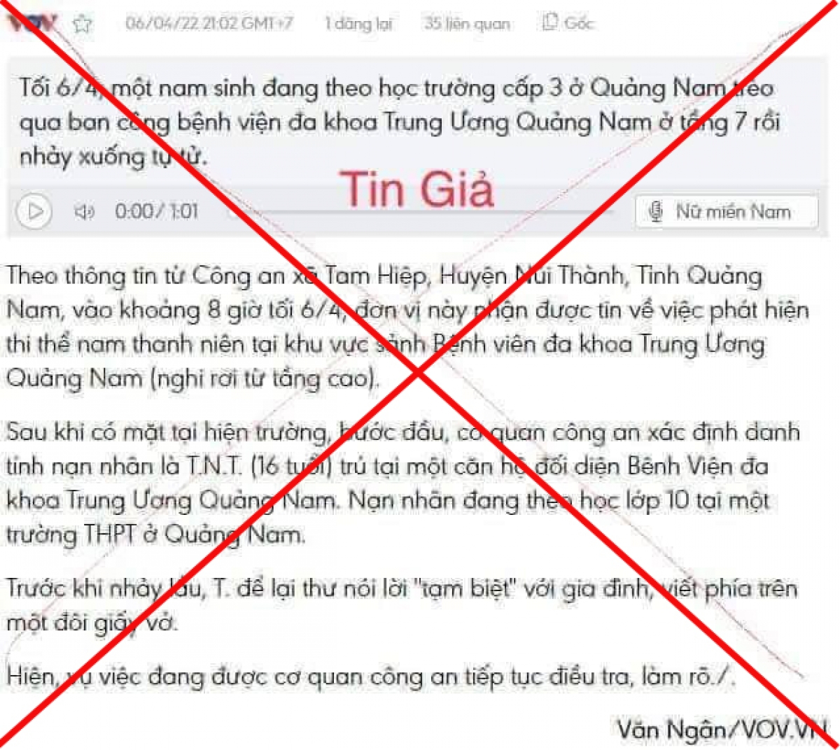Đây là tin giả và không hề được đăng tải trên Báo Điện tử VOV