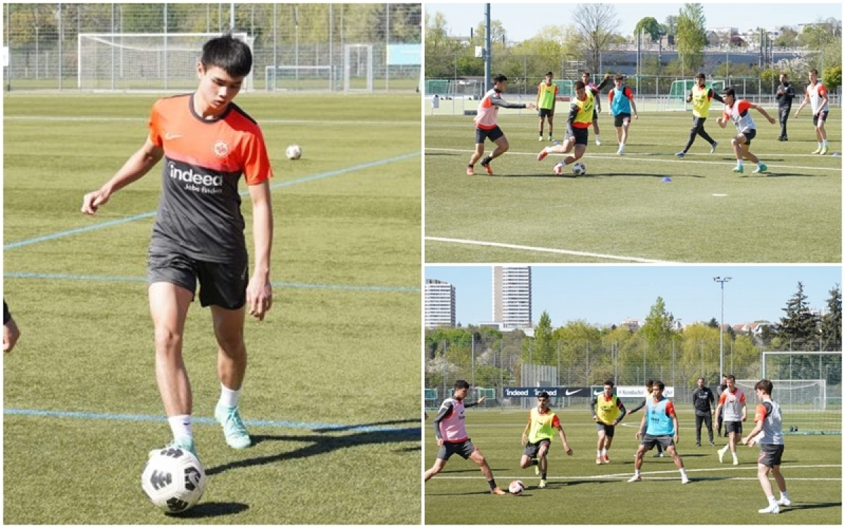Mạnh Hưng và Minh Tiến bắt đầu tập luyện cùng U17 Eintracht Frankfurt. (Ảnh: VFF)