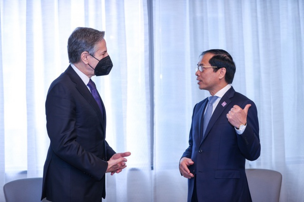 Bộ trưởng Ngoại giao Bùi Thanh Sơn gặp Ngoại trưởng Hoa Kỳ Antony Blinken - Ảnh: VGP/Nhật Bắc