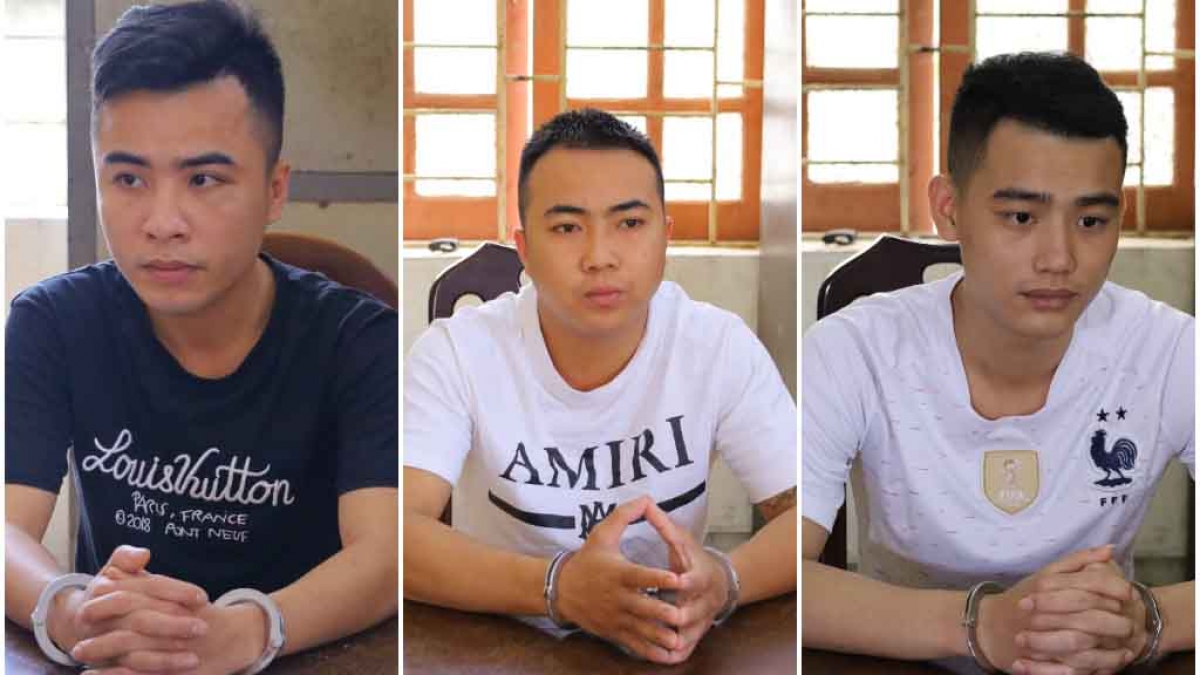 Ba đối tượng Hùng, Hiếu, Dũng tại cơ quan điều tra.